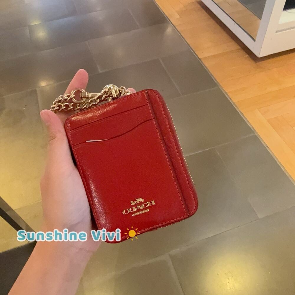 NWT Coach Zip Card Case CFX56 Gold/Poppy Shiny smooth leather